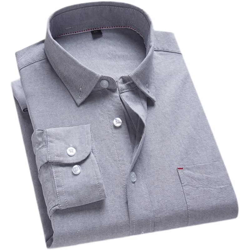 Spring Oxford Mens Long Sleeve Cotton Shirt Plus Size Business Office Dress Casual Solid Color Blouse Plus Size 7XL 8XL 9XL 10XL