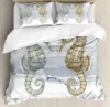Sea Horse Bedding Set Ocean Duvet Cover King Queen Size Orange Coral Marine Life Home Textile Sea Urchin Soft Quilt Cover 3