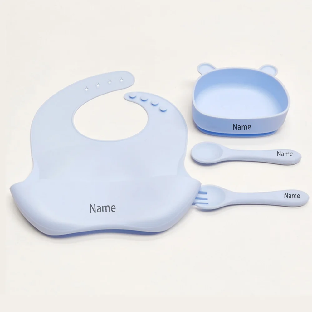 4-Piece Silicone Tableware Set with Free Name Engraving Creative gifts tailored for boys and girls
