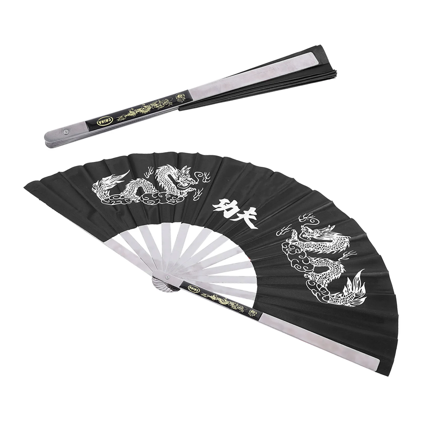 Fan Tai Chi in acciaio inox nero per arti marziali - immagine 4