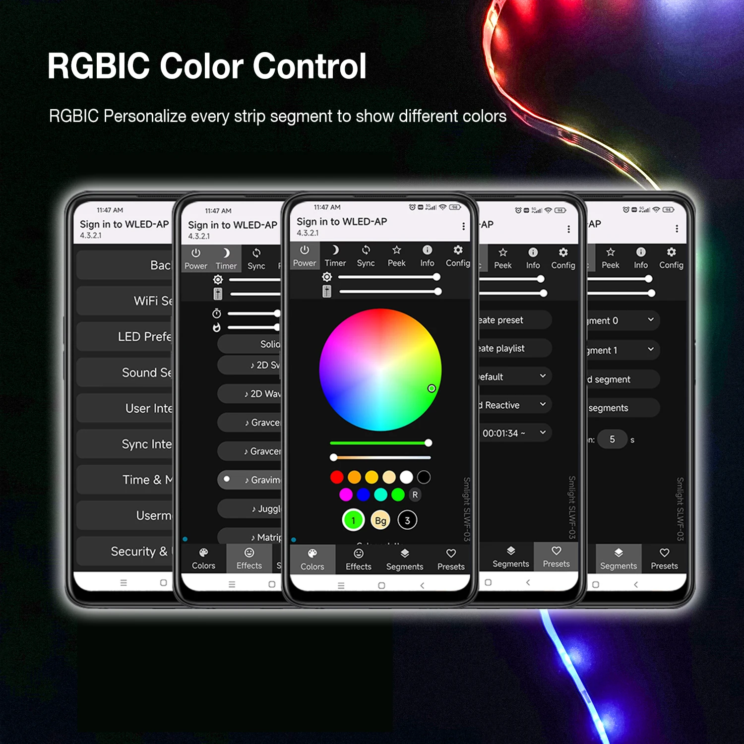 SMLIGHT WLED ESP32 마이크 RGBIC 픽셀 LED 컨트롤러, 사운드 리액티브 컨트롤, WS2812B, WS2811, WS2813, WS2815, LED 스트립 라이트 DC5-24V