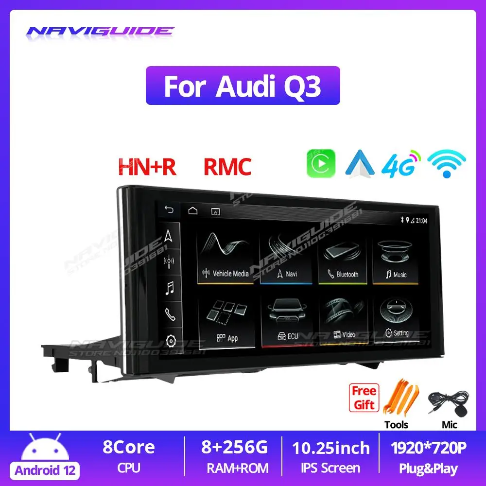 

NAVIGUIDE 10.25'' Apple Carplay Car Radio Multimedia Player For Audi Q3 2012-2018 8+256G Touch Display Screen GPS Navi Headunit