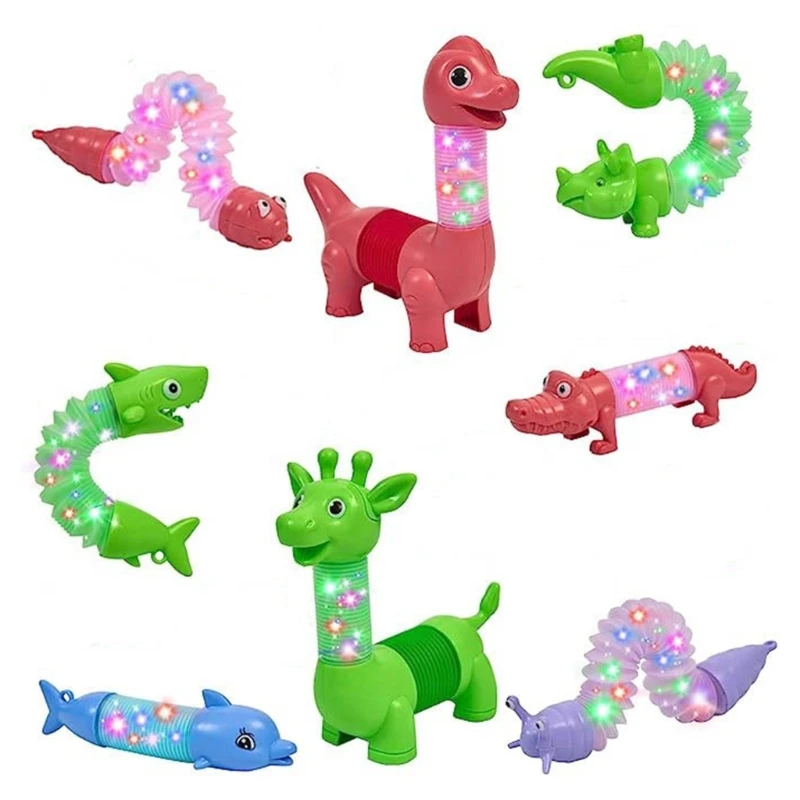 

Creative Cartoon Stretch Tube Anxiety Reduce Toy Glowing Tube Toy Animal Dinosaur Shape Expandable Tube Set