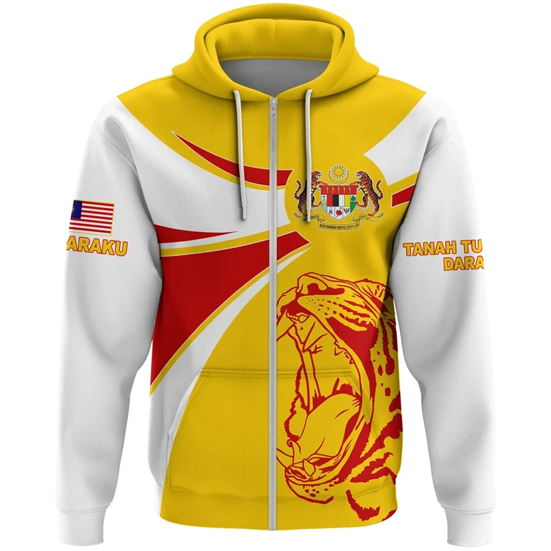 thumbnail image 1 of Sudadera con capucha de manga larga con estampado 3D de la bandera nacional de Malasia, sudadera informal de primavera y otoño con cremallera de gran tamaño, 1 of 5