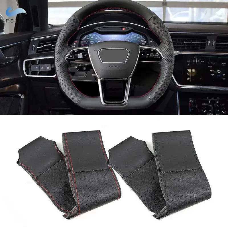

For Audi (D Shape) A6 S6 C8/4K A7 4K8 A8 S8 D5/4N E-Tron 2019-2022 Hand-stitched Car Steering Wheel Cover Perforate Leather Trim
