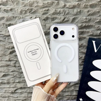 Étui de chargement magnétique sans fil Magsafe, Original, pour iPhone 17 Air 16 15 14 13 12 11 Pro Max 17 Plus Mini, coque arrière transparente