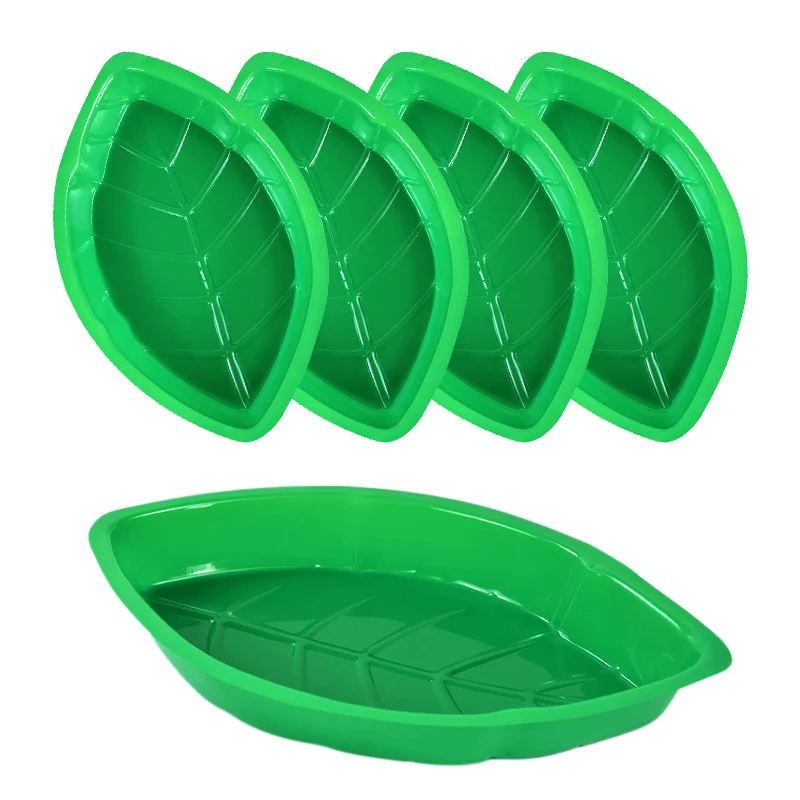 2-8Pcs Green Palm Leaf Plate Candy Cookies Food Tray for Kids Jungle Safari Birthday Decor Hawaiian Summer Luau Party Supplies