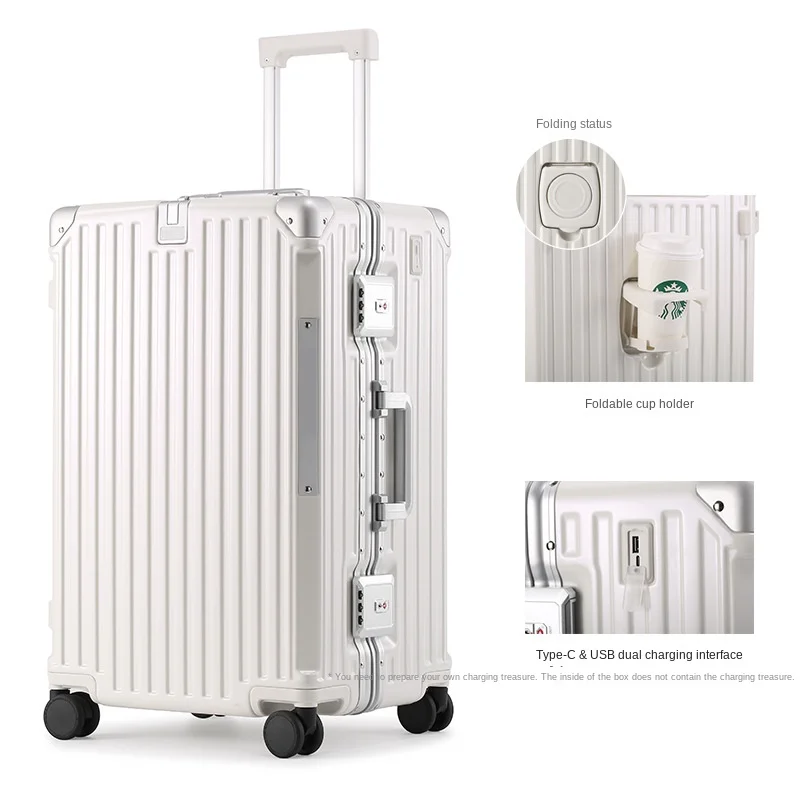 Suitcase Large Capacity  Thickened Silent Wheel Function Trolley Case Cup Holder USB Charging Luggage large size luggage luxury