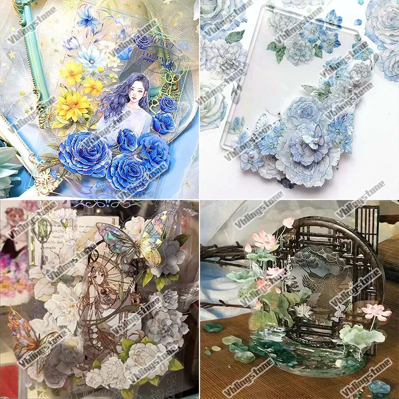 녹색 식물 투명 PET Washi 테이프 마스킹 테이프 Scrapbooking 잎 장식 테이프 일기 미적 편지지