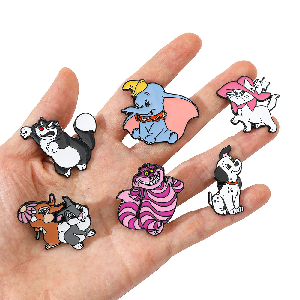 6 Pcs 애니메이션 크리 에이 티브 브로치 귀여운 덤보 마리 고양이 패션 에나멜 핀 금속 배지 쥬얼리 의류 배낭 액세서리 선물