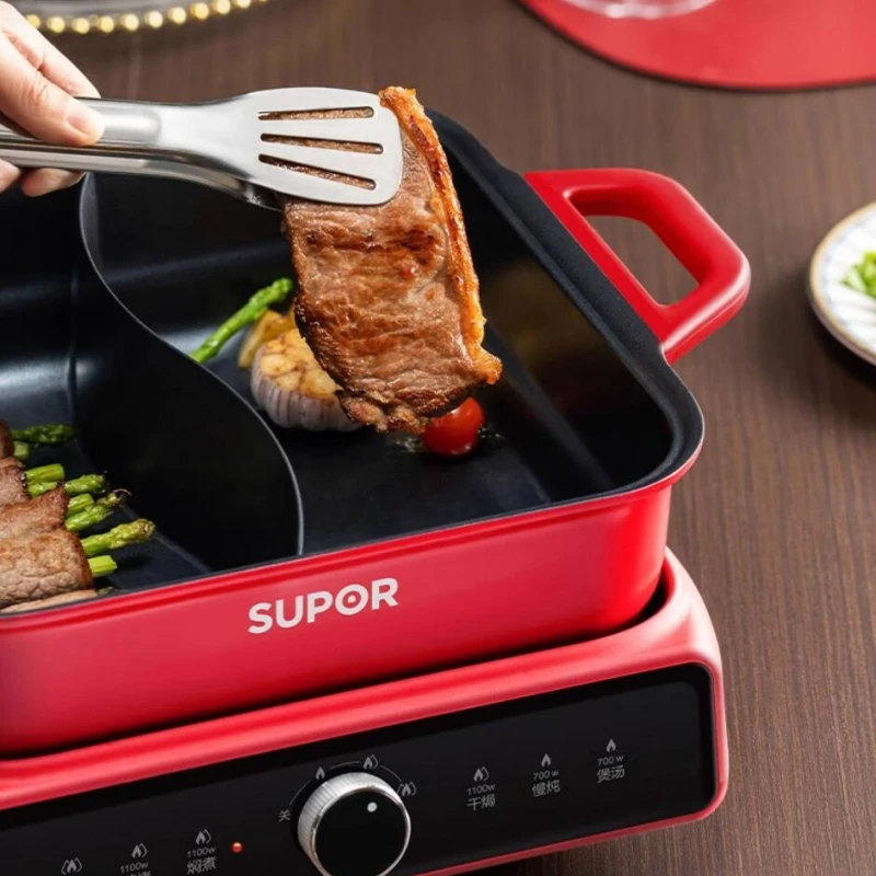 SUPOR 220V Split Double Flavour Electric Hotpot 5L/6L Household Multifunctional Electric Cooker 1800W Electric Cooker 5