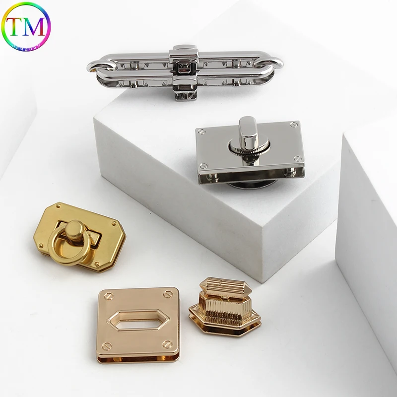 Round/Rectangular Metal Durable Clutch Bag Turn Lock Twist Lock For Leather Craft Handbag Shoulder DIY Hardware Accessories