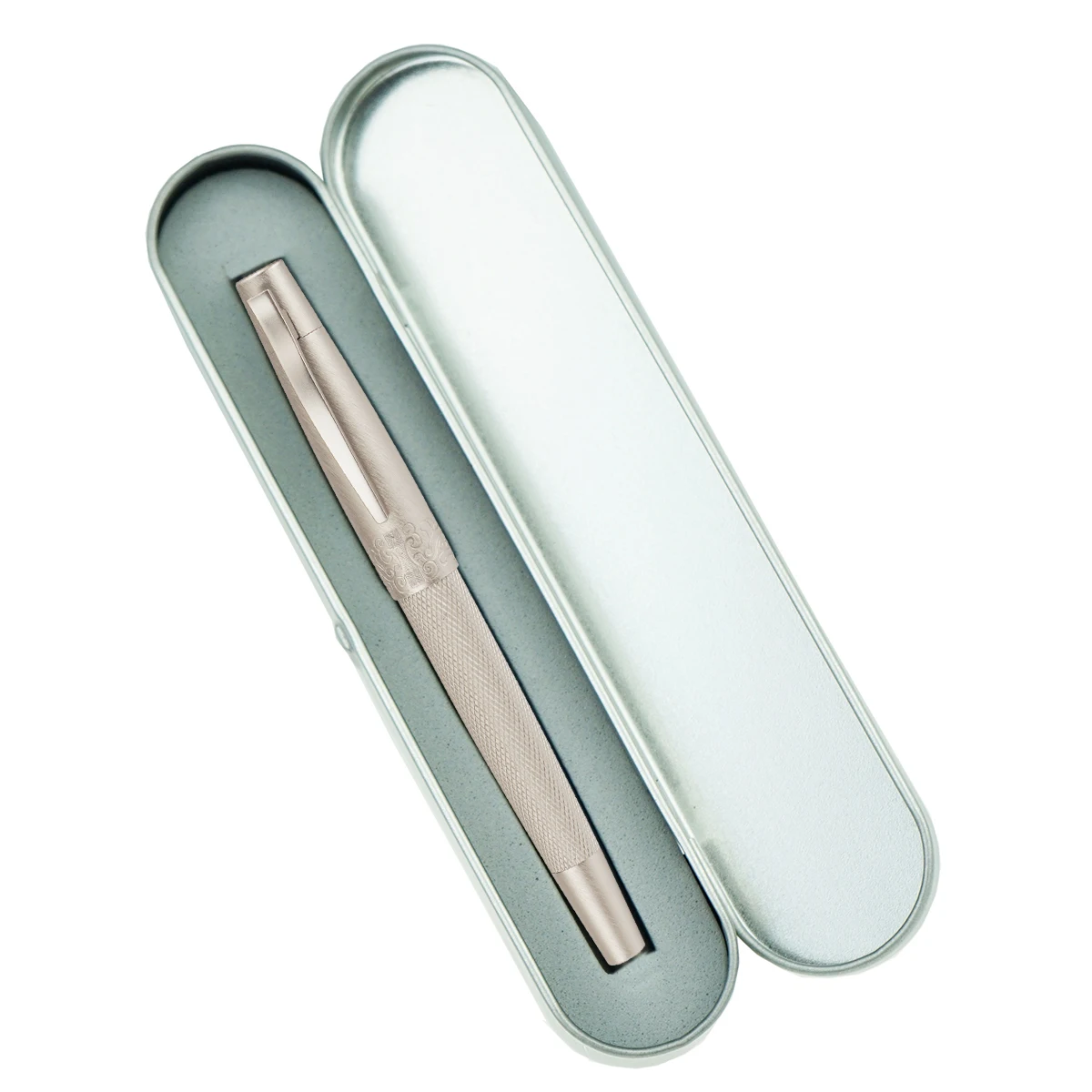 Hongdian-ブラックメタル万年筆,チタン/シルバーリーフ/f/ベントペン