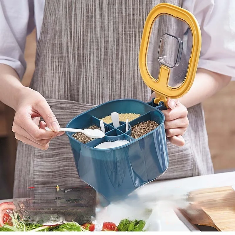 [깨진 패키지에 대한 보상] 조미료 상자 세트 소금 항아리 4 대 1 설탕 미식가 파우더 가정용 주방 대용량 방습 조미료 