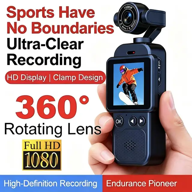 1080P HD Action Camera 360° Handheld Chest Mount Action Cam Anti-Shake WiFi Portable Long Battery Life Recording for Cycling 1