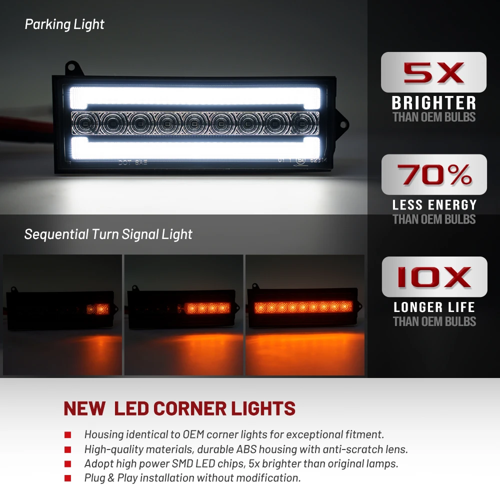 LED Front Corner Lights For Jeep Cherokee XJ (1997-2006) & Comanche MJ - Smoke Lens, Amber Turn Signal/White DRL