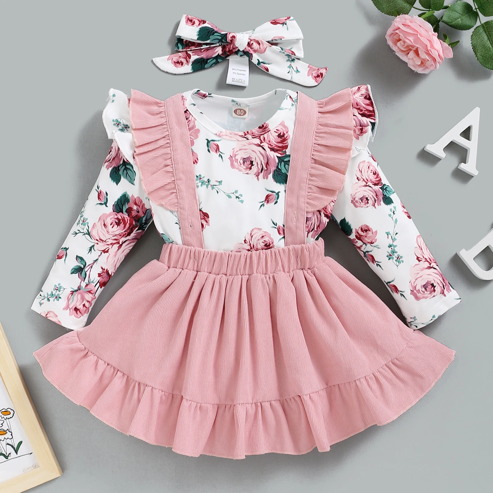 Focusnorm 03y Lovely Baby Girls 2pcs Clothes Sets Long Sleeve Flowers