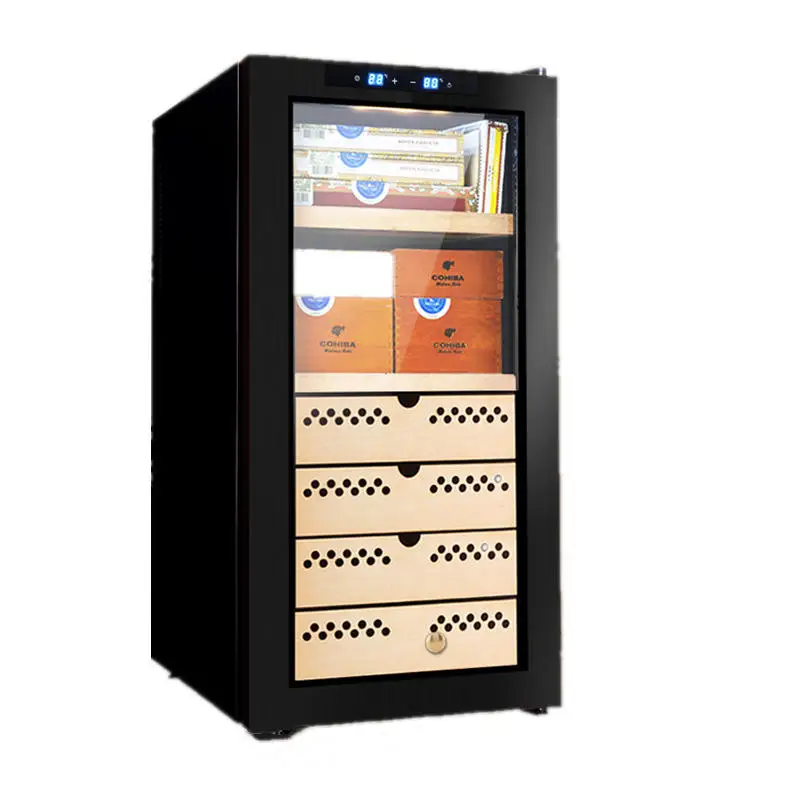 Small Humidity Cigar Cabinet Air Cooled Single Temperature Cedar Wood Shelf Refrigerate