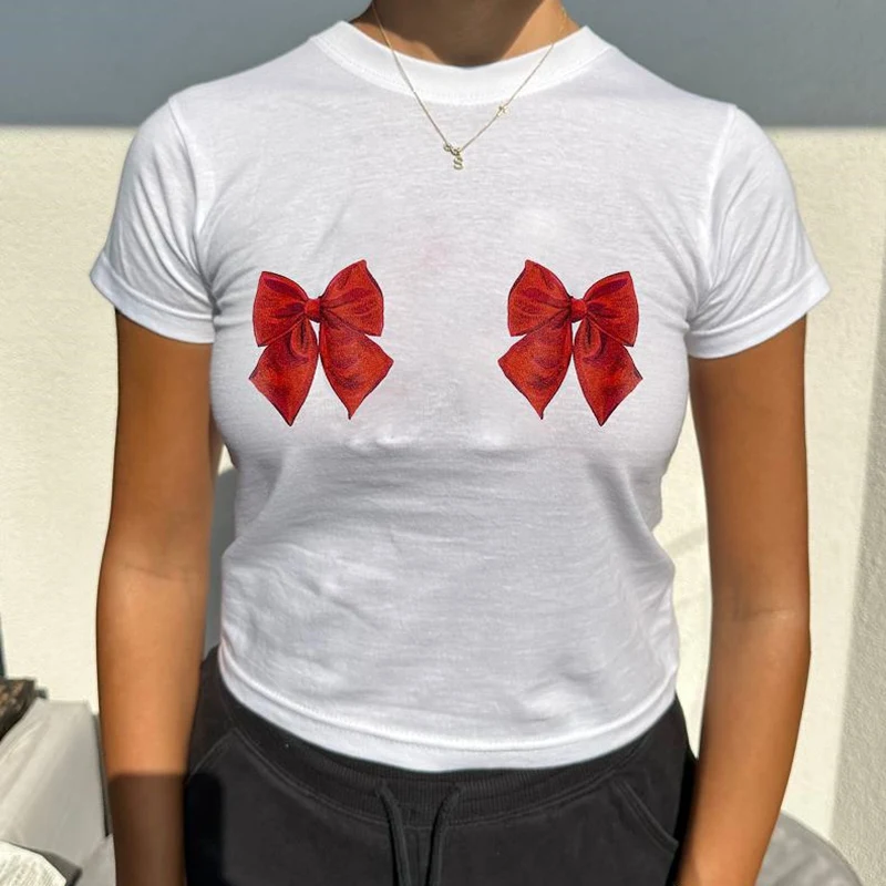 

Женская летняя футболка с коротким рукавом, круглым вырезом и принтом бабочек