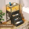 Nightstand with Charging Station, Bedside Table with LED Lights, Side Table with Fabric Drawers, Tier Storage Night Stand Table 5
