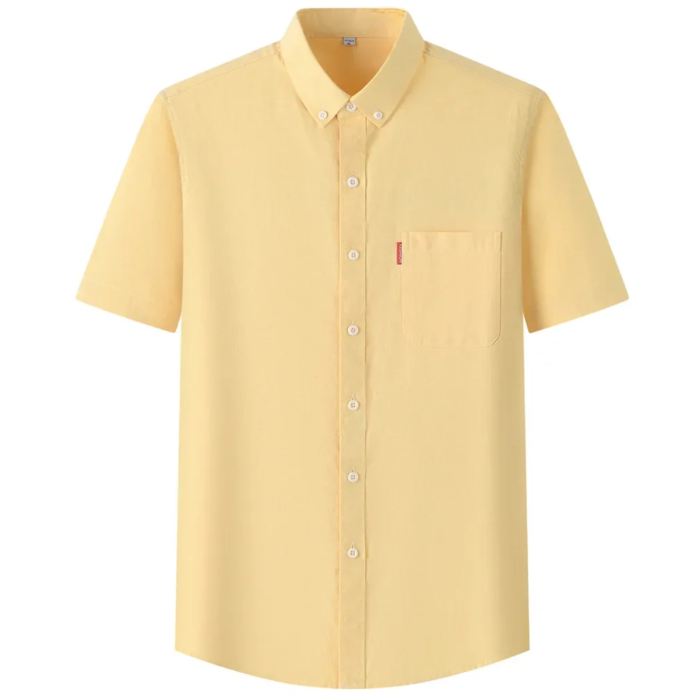 

Plse Size 5XL Luxury Shirt for Men Short Sleeve Summer Casual Oxford Fabric Solid 100% Cotton Social Office Work Slim Menswear