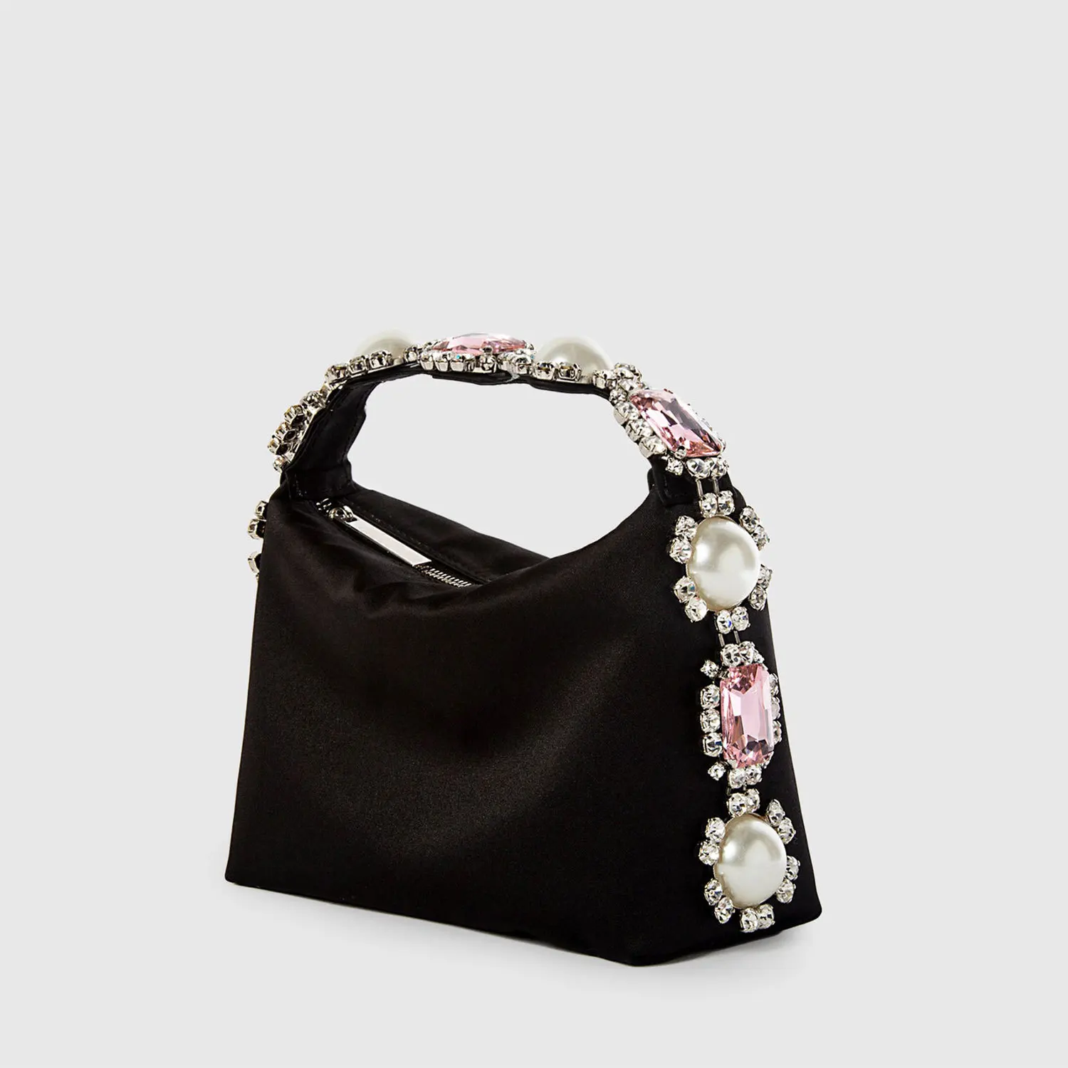 

Rhinestone Black Silk Tote Purse and Handbag for Woman Ostrich Feather Satin Crystal Shoulder Bridal Party Bag Ladies Luxury