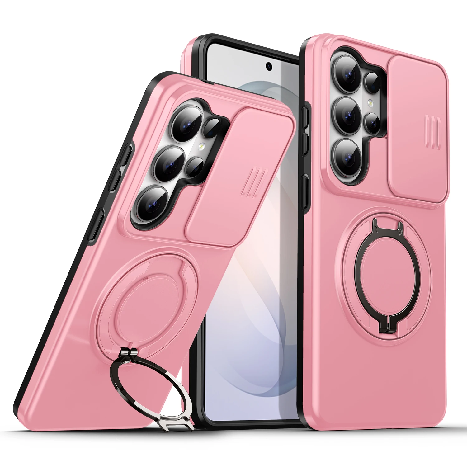 Magnetic Ring Bracket Armor Phone Case with Camera Lens Cover