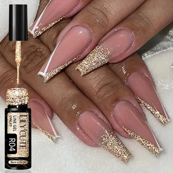 LILYCUTE 반사 글리터 라이너 젤 네일 광택제, 골드 실버 반영구 흡수, UV 그래피티 스트라이프, DIY 페인팅 네일 젤