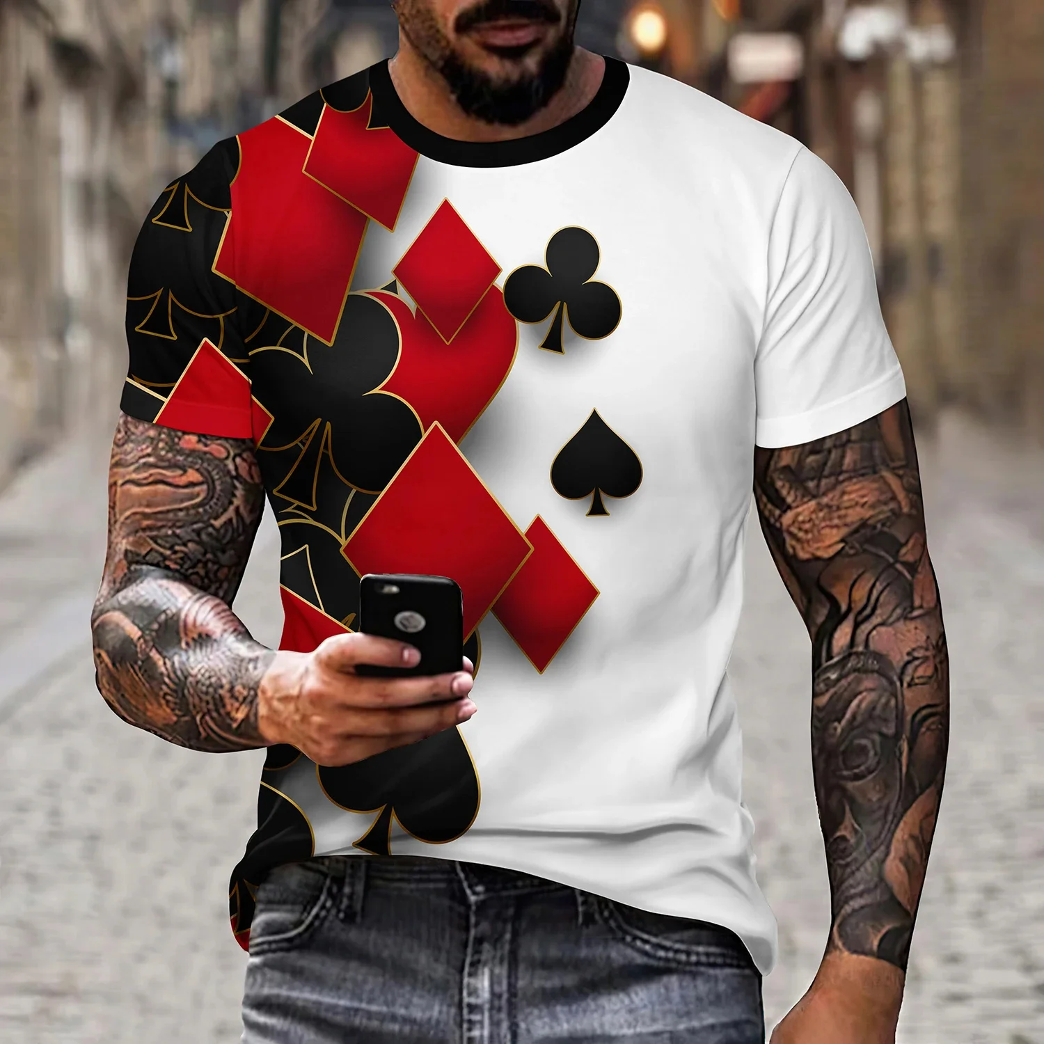 

2023 Summer Street Fashion Graffiti Men's Spades A Couples 3D Creative Character Casual Shirt Plus Size Short-Sleeved T-Shirt