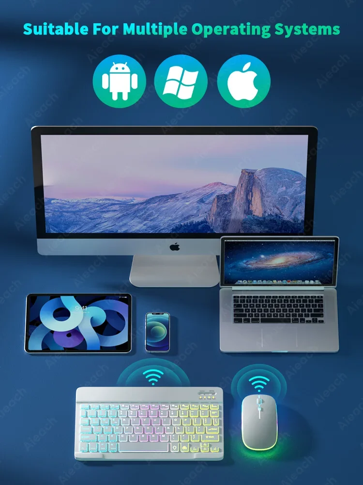 Keyboard For Tablet Android iOS Windows Wireless Mouse Keyboard Bluetooth-compatible Rainbow Backlit For iPad Phone