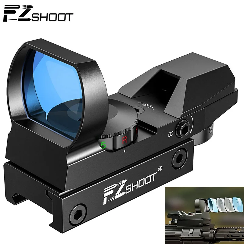 EZshoot Red Gun Scope Reflex Sight Fit with Shotgun Handgun Rifle 4 Adjustable Reticles Holographic Optic 20mm Rail Mount Huntin