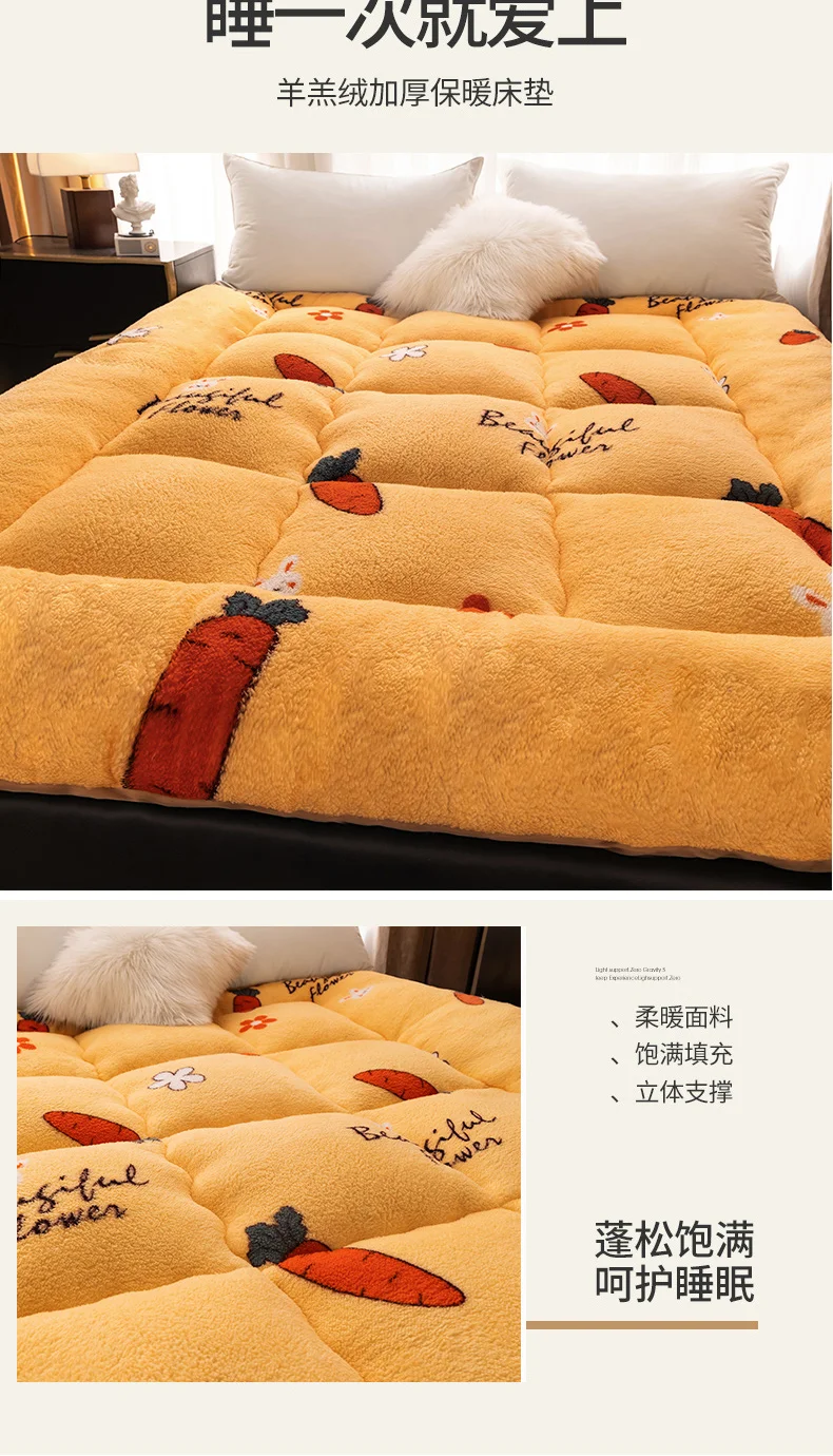 Description Picture 3 of item1pc Lambswool Thickened Bed Mattress Quilting Soft Bedding Foldable Queen King Size Bed Warm Mattress Pad Japanese Tatami Mat