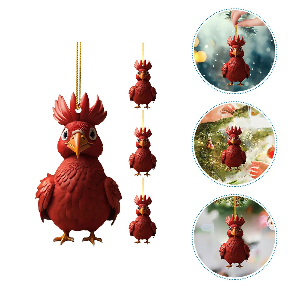 

4 Pcs Rooster Garden Pendant Chicken Hanging Outdoor Christmas Decorations Acrylic Ornament