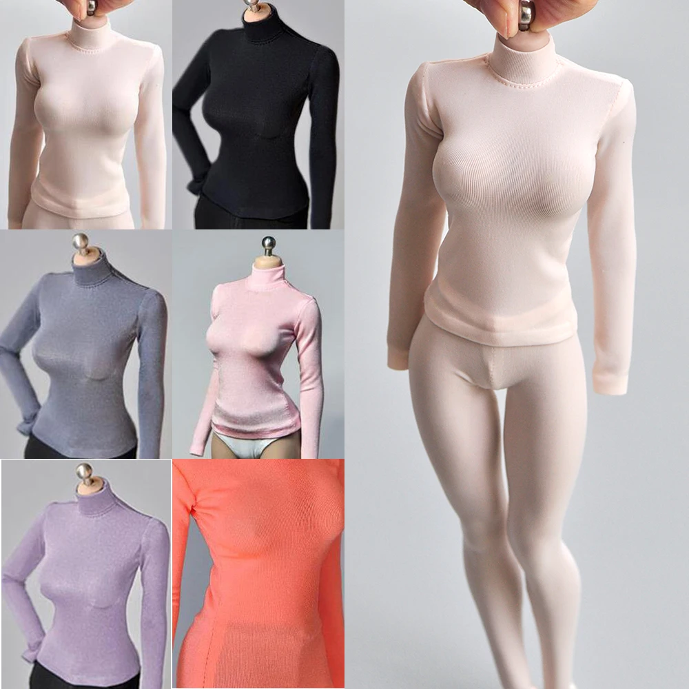 

1/6 Women's Stretch Tights Long Sleeve Turtleneck T-Shirt Top Slim Leggings Yoga Pants Stockings Trousers for 12'' Action Figure