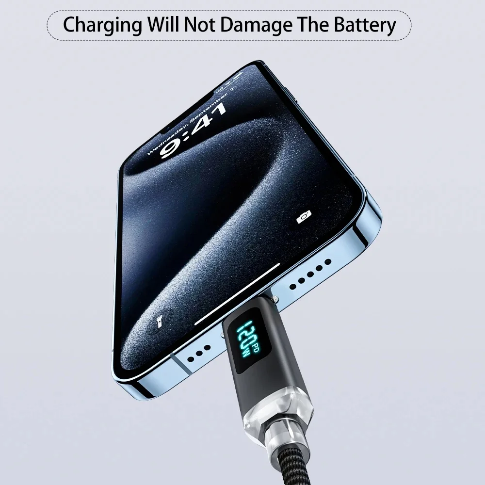 120W USB C to USB C 6A 고속 충전 케이블 (디지털 디스플레이 포함) OPPO, Realme, Huawei, Poco, , iPhone 15 휴대폰용 (1m/1.5m/2m)