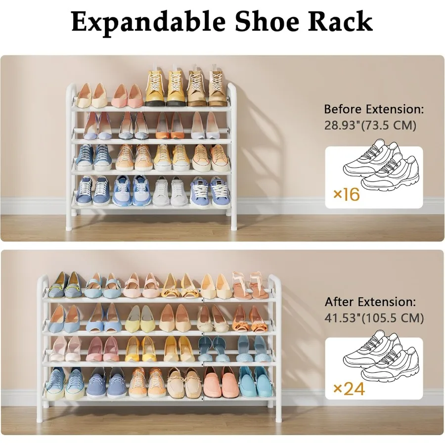 Shoe Rack for Closet4 Tier Shoe Organizer 28 Metal Shelf Can Expandable to 42 for Bedroom Entryway Living Room Garage Adjustabl