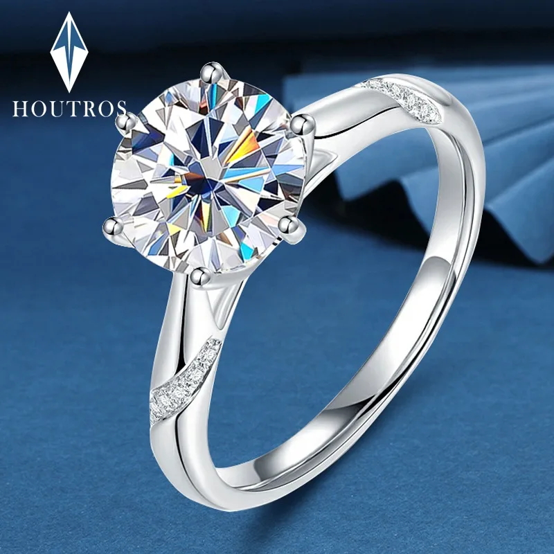 

Houtros D VVSI Moissanite Diamond Wedding Ring 925 Sterling Silver Classics Six Claw Engagement Rings Certificated Fine Jewelry