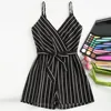 Striped Cami Belt Romper Womens Sleeveless V Neck Suspender Loose Strappy Shorts Summer Casual Playsuits Jumpsuit Woman Clothing 1