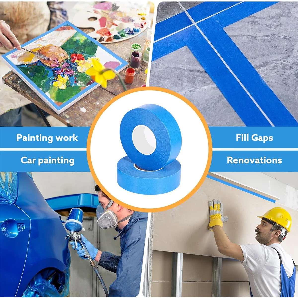 1/3/5롤 블루 페인터스 마스킹 테이프, 잔여물 없이 쉽게 떼어낼 수 있는 DIY 공예 페인팅 테이프 24mm*50m 롤 (선택 가능)