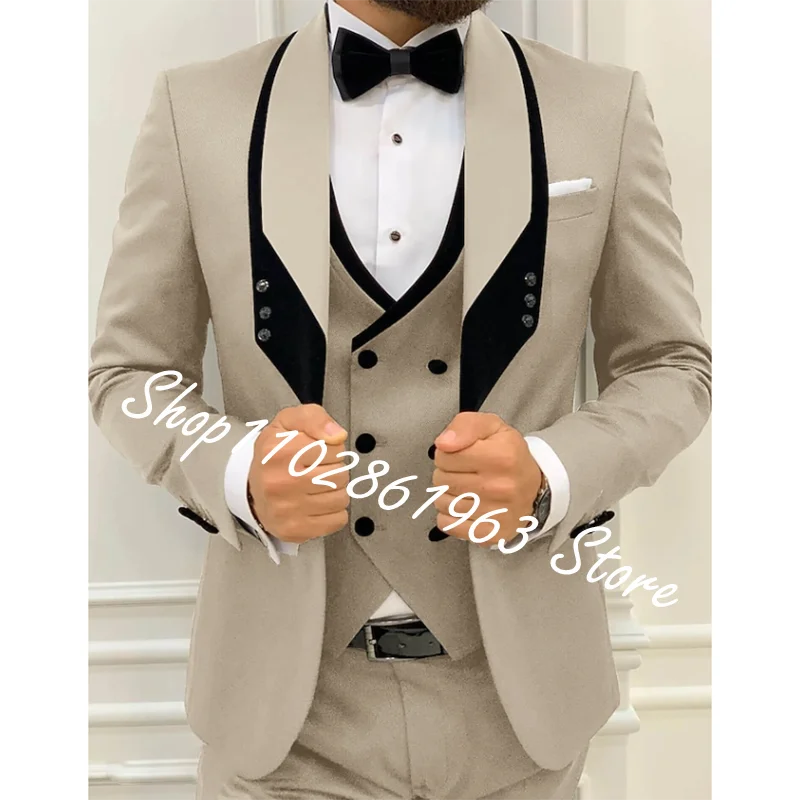 New Arrival Male Suits Slim Fit 3 Pieces Shawl Lapel Dark Green Classic Men Wedding Suits Groom Blazer+Vest+Pants Costume Homme