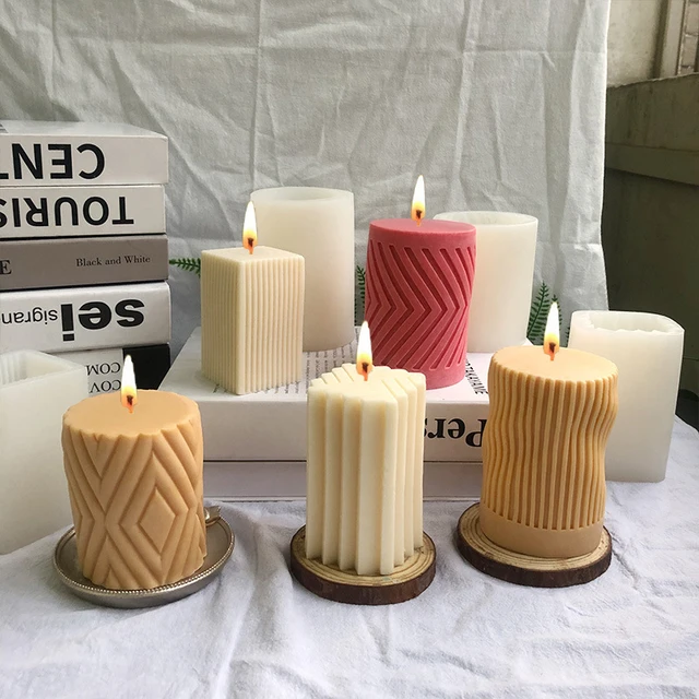 Hand-Painted Striped Cube Candle