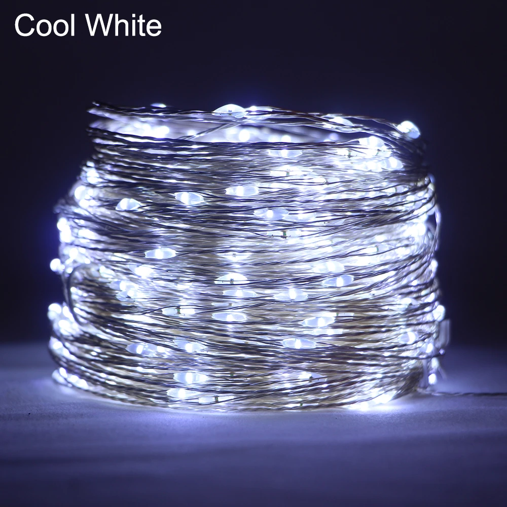thumbnail image 1 of Guirnalda de luces LED de 100 m y 200 m con alambre plateado, guirnalda navideña para exteriores, hogar, árbol de Año Nuevo, decoración para bodas y fiestas, 1 of 5