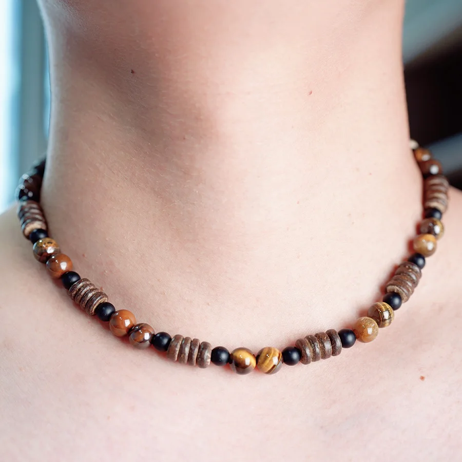 Men Natural Coconut Husk Wooden Necklace Choker