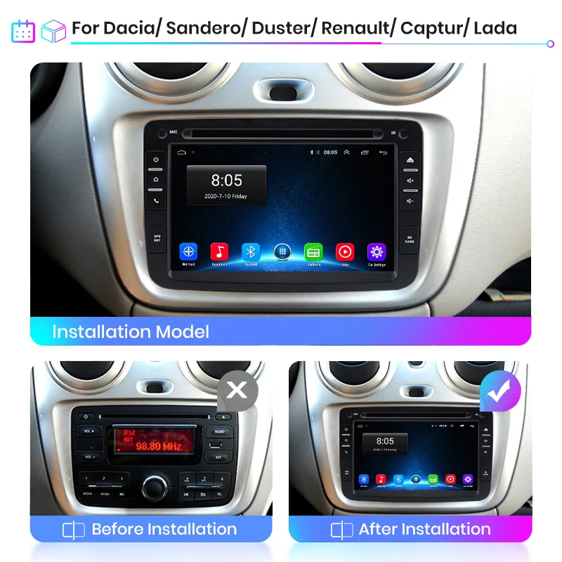 Junsun-Autoradio sans fil, Carplay, Android, Auto, Renault, Dacia, Duster,  Sandero, Captur, Xray, Logan 2, Limitation, Autoradio