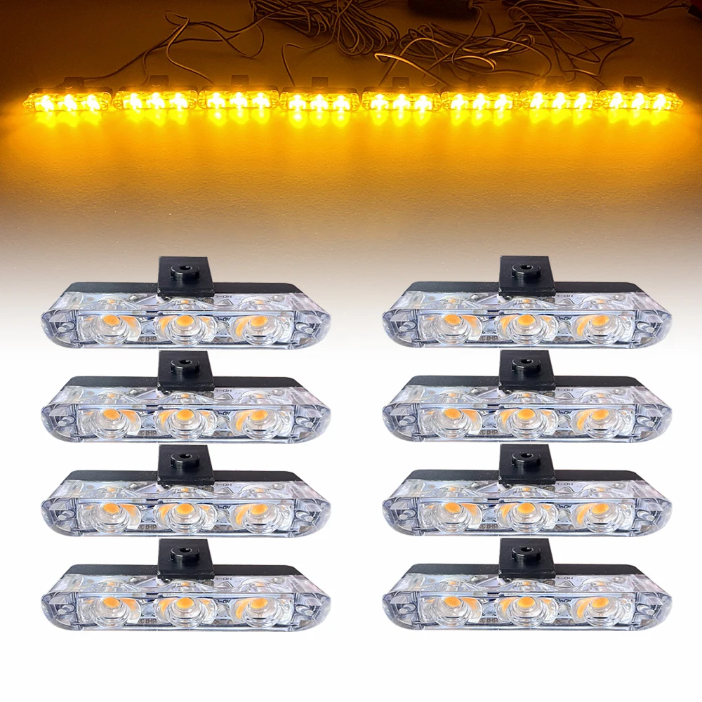 Amber3LEDFlashLightsCarGrilleStrobeWarningLightPolice