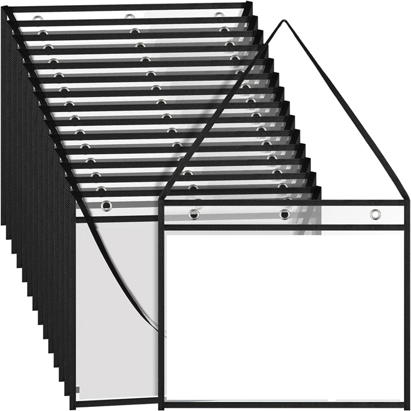 

15 шт. горизонтальные держатели для билетов магазина с подвеской, 9X12 дюймов, отделка из ПЭТ черного края, рабочие карманы для хранения документов