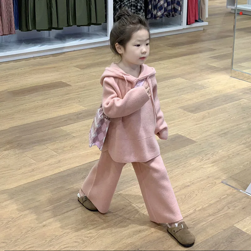 

Children Sets Winter Season New Clothing Casual Comfort Warm Knitting Tops Trousers Girls Gentle Solid Color Sweater