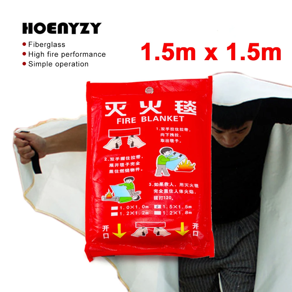 1.5M X 1.5M Fire Blanket Emergency Fiberglass Cloth Survival Extinguisher Kitchen Shelter Safety Offices Protector Cover Tent