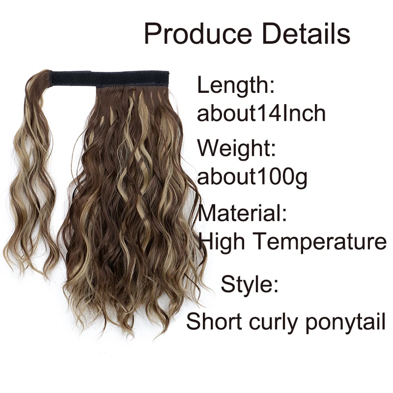 WIGSIN 14Inch Synthetic Short Wavy Curly Wrap Around Clip in Ponytail Hair Extension Black Brown Hairpiece for Women