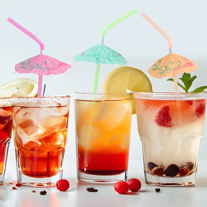 25/20 Stück Hawaii-Getränk-Regenschirm-Strohhalme, Flamingo-Saft-Cocktail-Einweg-Strohhalm, tropisches Hawaii-Luau-Geburtstags- und Hochzeitszubehör – Detail 5